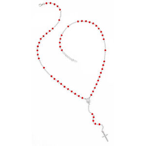 Amen Eredeti ezüst nyaklánc vörös kristályokkal Rosary CROBR4