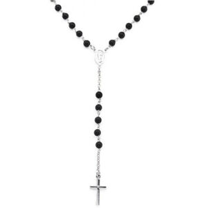 Amen Eredeti ezüst nyaklánc ónix kővel Rosary CROBN4