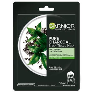 Garnier Fekete szövet maszk fekete tea kivonattal Pure Charcoal Skin Naturals (Black Tissue Mask) 28 g