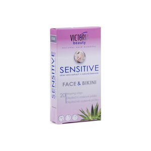 Victoria Beauty Szőrtelenítő gyantacsíkok arc és bikinivonal Sensitiv e (Face & Bikini Waxing Strips) 20 db