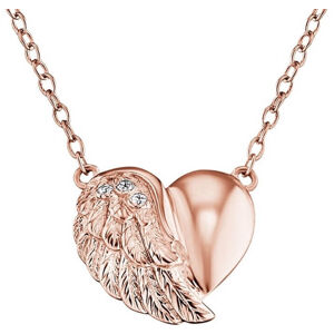 Engelsrufer Rózsaszín aranyozott ezüst szív nyaklánc szárnyakkal és cirkonokkal ERN-LILHW-R