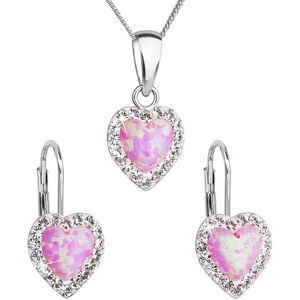 Evolution Group Szív alakú ékszerszett Preciosa kristályokkal 39161.1 & light rose s.opal (fülbevaló, nyaklánc, medál)