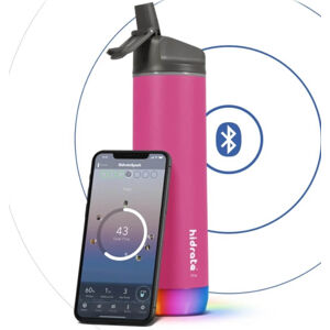 HidrateSpark Nemesacél palack szívószállal 620 ml, Bluetooth tracker, rózsaszín