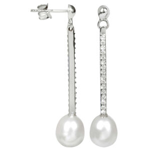 JwL Luxury Pearls Gyöngy és kristályokkal díszített hosszú ezüst fülbevaló JL0195