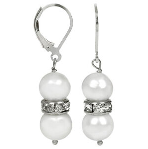 JwL Luxury Pearls Elegáns fülbevaló fehér igazgyöngyel  és kristállyal díszítve JL0278