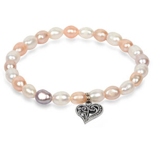 JwL Luxury Pearls Finom vonalú igazgyöngy karkötő fém szív medállal JL0293