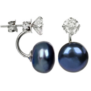 JwL Luxury Pearls Ezüst dupla fülbevaló kék színű igazgyönggyel és kristállyal JL0225