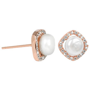 JwL Luxury Pearls Ezüst rozegold fülbevaló valódi fehér gyöngy és JL0252 kristályokkal