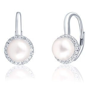 JwL Luxury Pearls Elegáns ezüst fülbevaló gyönggyel és cirkónium kővel JL0640