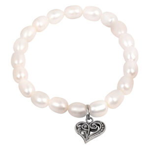 JwL Luxury Pearls Finom vonalú karkötő igazgyönggyel és fém szív medállal JL0417