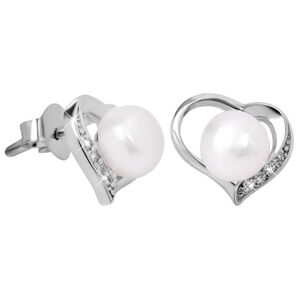 JwL Luxury Pearls Szív fülbevaló igazgyönggyel és cikrónia kővel JL0407