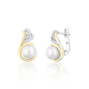JwL Luxury Pearls Ezüst bicolor  fülbevaló valódi gyöngyökkel és cirkónium kövekkel JL0720