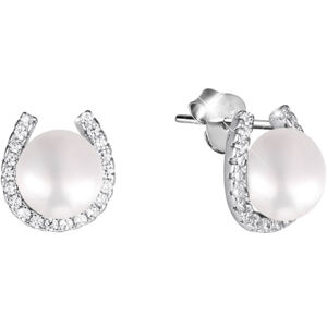 JwL Luxury Pearls Ezüst patkó fülbevalók valódi gyöngyből és cirkóniából JL0585
