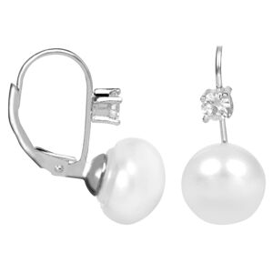 JwL Luxury Pearls Ezüst fülbevaló fehér gyönggyel és kristállyal JL0400