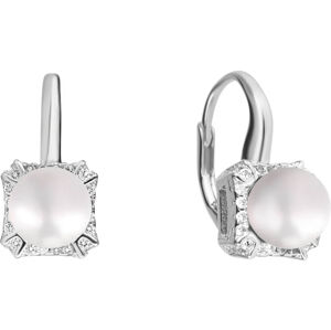JwL Luxury Pearls Ezüst fülbevalók fehér gyöngyvel és cirkonokkal JL0594