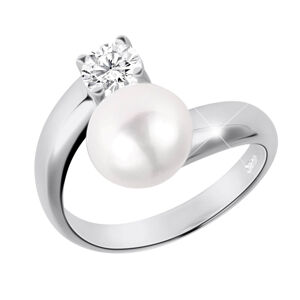 JwL Luxury Pearls Ezüst gyűrű fehér gyönggyel és színtelen kristállyal JL0432