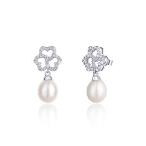 JwL Luxury Pearls Csillogó ezüst fülbevaló gyönggyel és cirkónium kővel JL0609