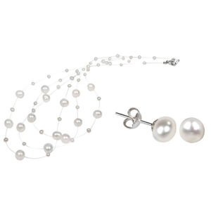 JwL Luxury Pearls Kedvezményes ékszerkészlet JL0026 és JL0203 fehér gyöngyből (nyaklánc, fülbevaló)