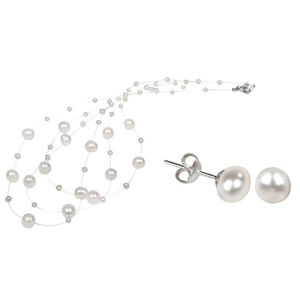 JwL Luxury Pearls Kedvezményes ékszerkészlet JL0026 és JL0203 fehér gyöngyből (nyaklánc, fülbevaló)