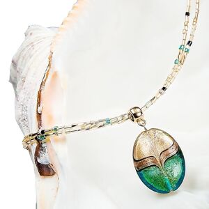 Lampglas Elegáns női nyaklánc Green Sea World Lampglas gyönggyel, 24 karátos arannyal és NP26 aventurin kővel