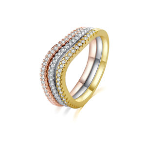 MOISS Elegáns háromszínű ezüst gyűrű szett cirkónium kövekkel R00020 52 mm