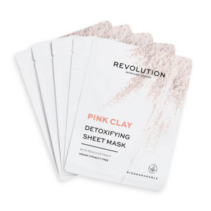 Revolution Skincare Rózsaszín agyag arcmaszk készlet Biodegradable (Detoxifying Pink Clay Sheet Mask)