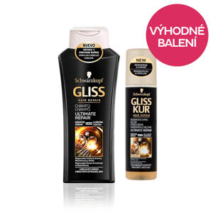 Gliss Kur Kedvezményes szett: Ultimate Repair regeneráló sampon 400 ml + Ultimate Repair regeneráló hajbalzsam 200 ml + AJÁNDÉK Ultimate Repair sampon 400 ml